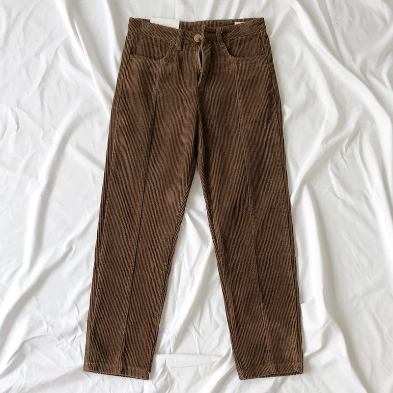 Mooirue Autumn Women Corduroy Ankle Pants Thick Solid Comfortable Lining High Waist All-match Thin Pants - Цвет: Coffeecolor
