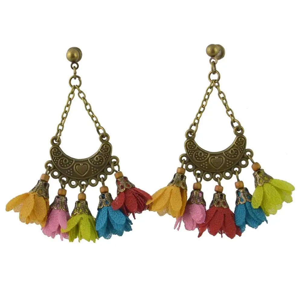 Женские многослойные шифоновые серьги летние висячие с цветами и кисточками