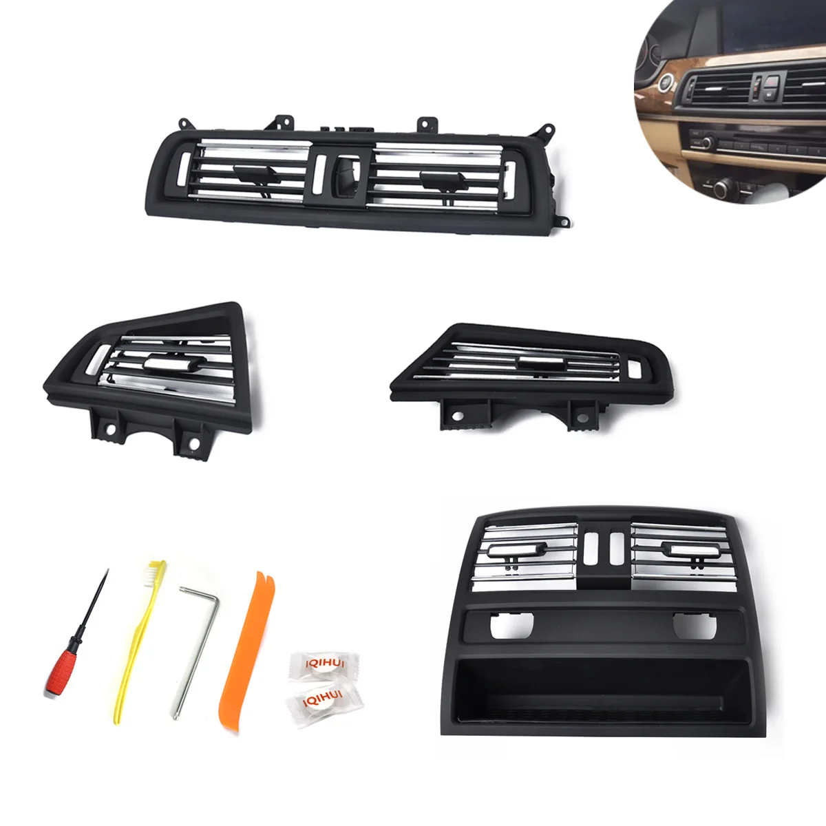 

LHD Car Front Row Wind Left Center Right Rear Air Conditioning Vent Grill Outlet Panel ith Chrome Plate For BMW 5 Series F10 F18