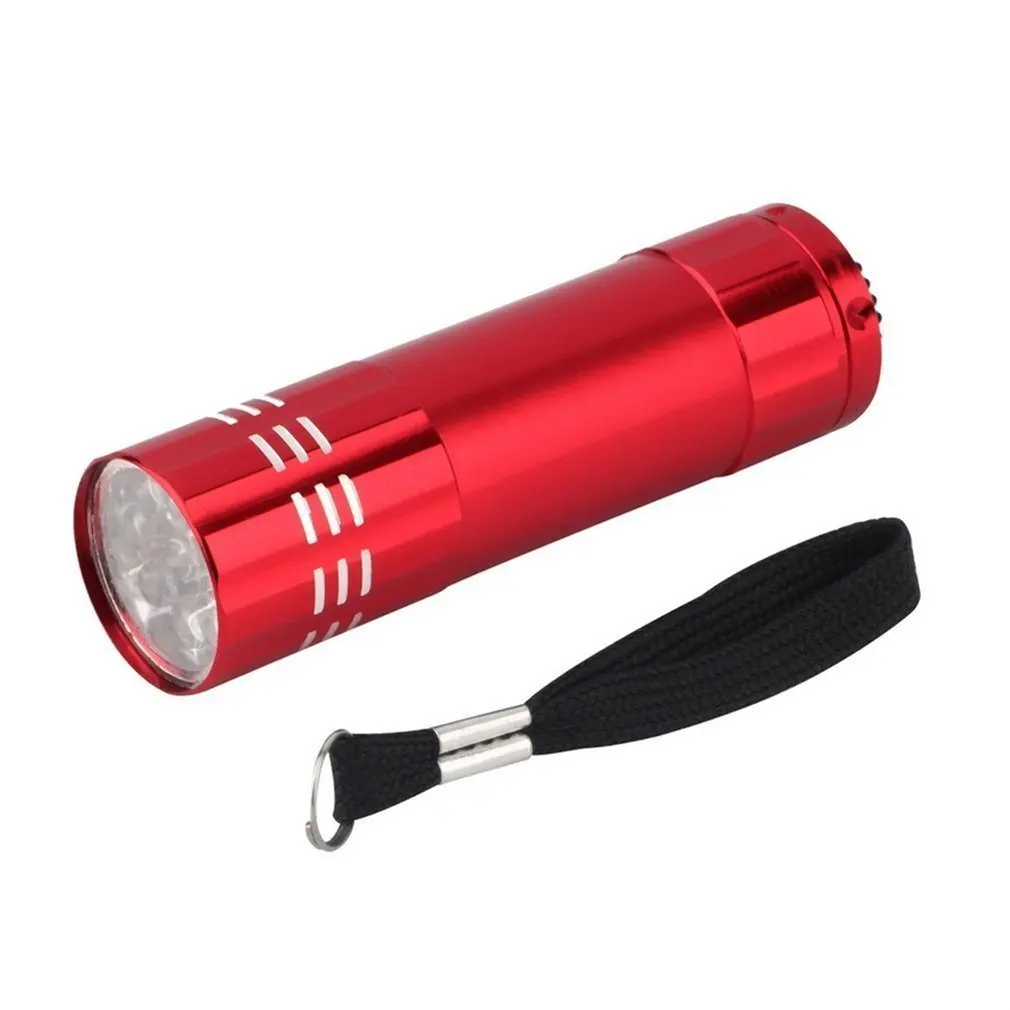 Красный Ultraviolet 9 LED Flashlight Black Purple light Torch Light Lamp Black AAA Mini Protable Aluminum UV New Year's product Unique - Цвет: Красный