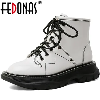 

FEDONAS Winter Newest Motorcycle Boots For Women Side Zipper Genuine Leather Chunky Heels Shoes Woman Heels Party Ankle Boots