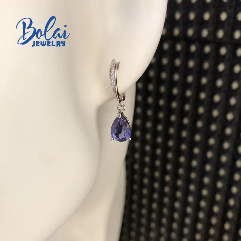 Bolaijewelry, нано серьги с танзанитом созданный драгоценный камень маленькие клипсы сережки стерлингового серебра 925 ювелирные украшения для жены повседневная одежда