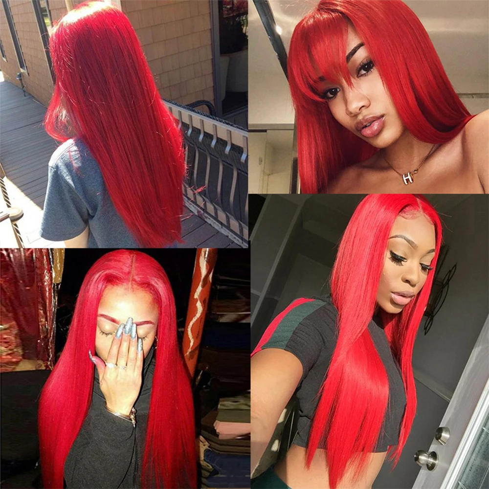 Hot Red Straight 13x6/13x4 Lace Front Human Hair Wigs Remy