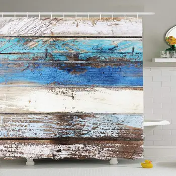 

Shower Curtain Set with Hooks 66x72 Cracked Ocean Grunge Colored Board Wooden Gray Grungy Panels Texture Textures Old Textured