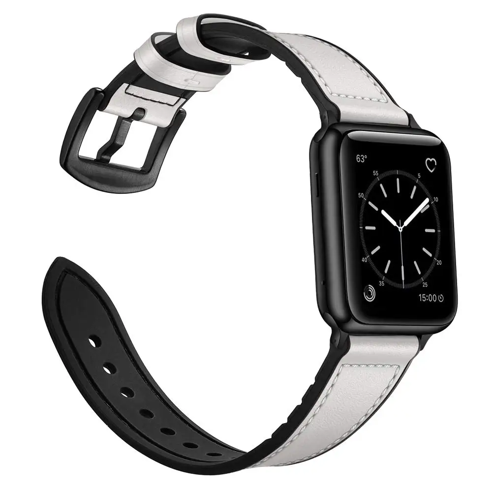 Силиконовый+ кожаный ремешок для Apple watch 5 ремешок 44 мм 40 мм iWatch 42 мм 38 мм кожаный ремешок для часов Браслет Apple watch 4 3 2 1 44