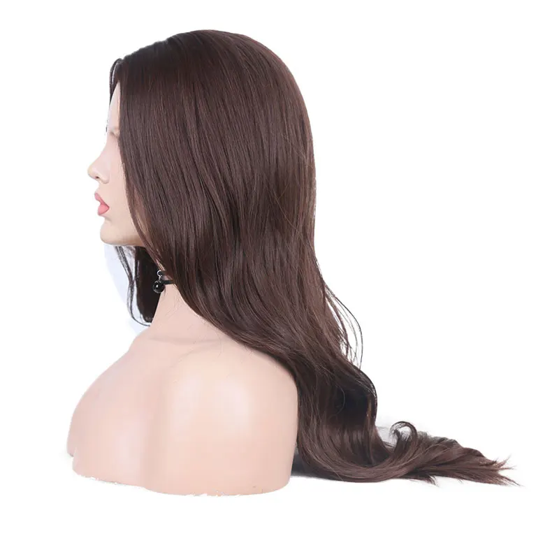 Bombshell Dark Brown Natural Wave Synthetic Wig Glueless Heat Resistant Fiber Hair Middle Parting For African American Women
