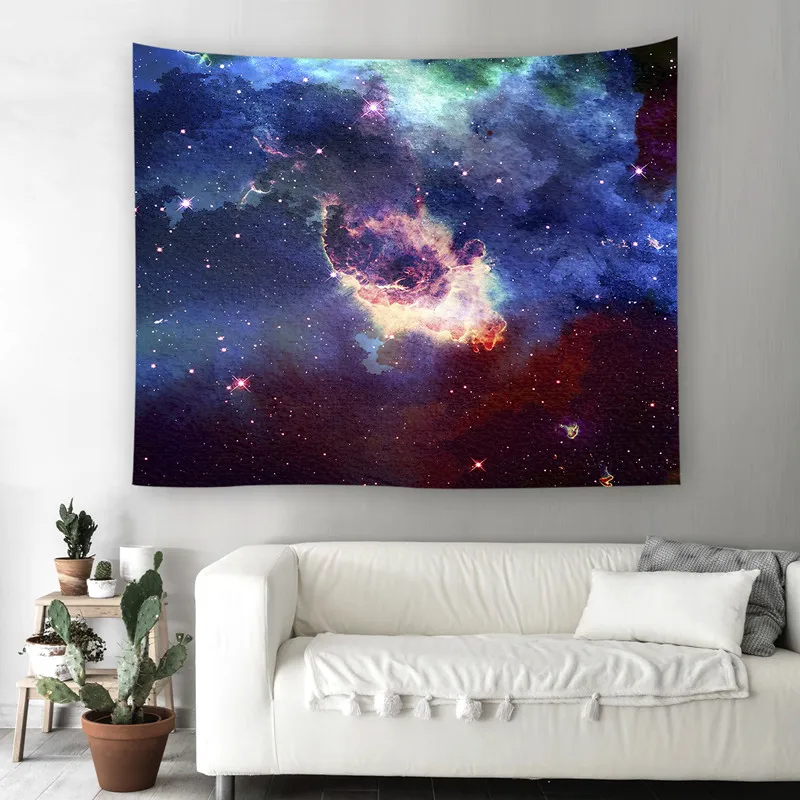 Блестящий гобелен с изображением космоса, яркий светильник, звездное небо и облачная жизнь, картина с изображением земли, тканевое домашнее настенное одеяло - Цвет: 2