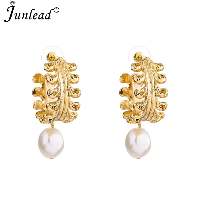 Junlead Fashion ZA Design Gold Round Simulated Pearl Dangle Earrings C Shaped Hoop Statement Drop Earrings for Women Jewelry - Окраска металла: Silver