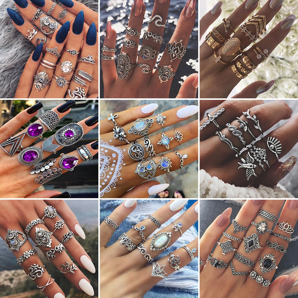 

Vintage Purple Crystal Knuckle Rings for Women Bohemian Geometric Anel Finger Ring Set Boho Party Anillos Mujer Jewellery 2019