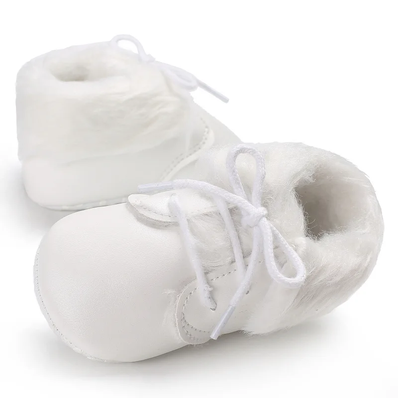 UK новорожденный мальчик девочка 0-18 м пинетки мягкая подошва зимние сапоги зимние теплые меховые пинетки - Цвет: Белый