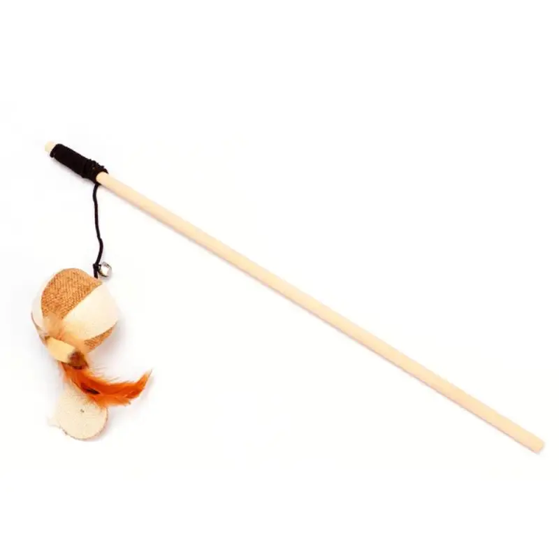 New Pet Cat Toys Funny Wooden Stick Dangle Mouse Ball With Feather Bell Interactive Cat Games Elastic Rope Toys 1 Pcs