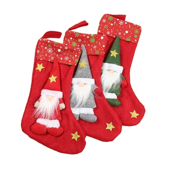 

Christmas Sockings Creative Elderly Dolls Classic 3D Swedish Santa Gnome Character Star Hanging Stockings Home Décor 20x44x28cm