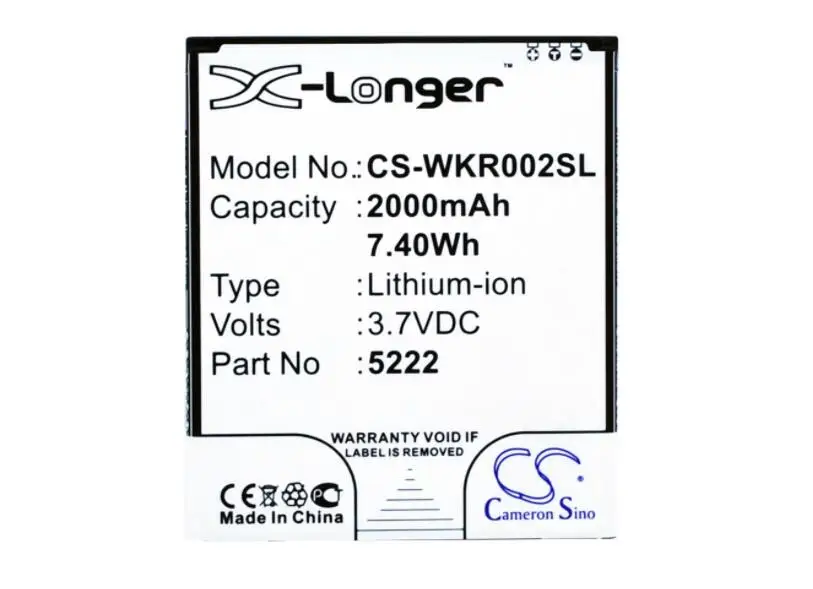 Batteria Cameron Sino 2000Mah Per Wiko 9669 Freddy Rainbow Jam 3G 4G 5222 S5222 Mobile, Batteria Per Smartphone