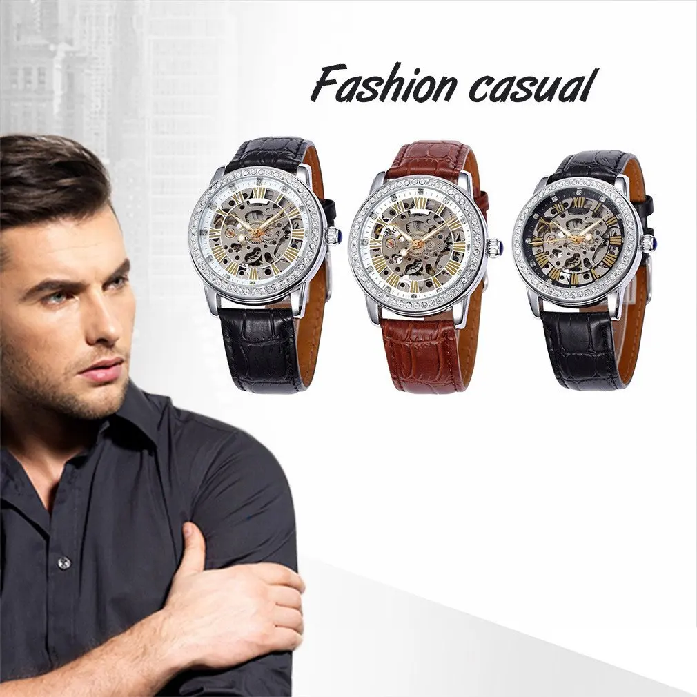 

Fashion Casual High-Grade Hollow Automatic Mechanical Watch Saturnos Skeleton Automatic Alligator Leather Watch Hot