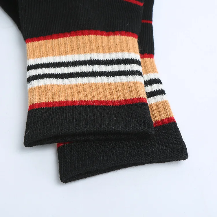New Style B Home Celebrity Style Khaki Stripe Children Crew Socks Occident Fashion Cotton Men And Women Children's Socks Versati