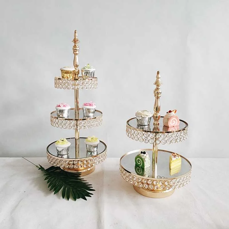 1pcs gold plating Cake Stand Set Crystal Metal mirror Cupcake stand decorations Dessert Pedestal Party Display cake tray