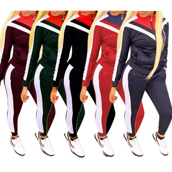 

Two Piece Sets Long Sleeve Zipper Jacket Coat&Pant Suit Women Tracksuits 2020 Autumn Winter Patchwork Pocket Sexy Sporty Outfits