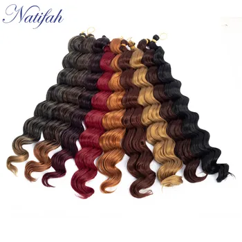 

Natifah Ombre Loose Deep Curl Ocean Wave Bundles Synthetic Hair Extension Crochet Braids Hair 18Inch Kanekalon Red Black Brown