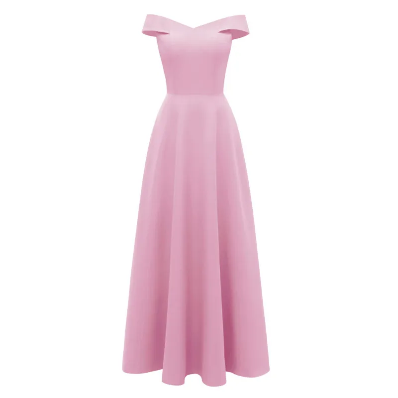 Robe De Soiree бордовое длинное вечернее платье трапециевидной формы, сексуальное сатиновое бальное платье с v-образным вырезом без рукавов, Fomal платье Abendkleider - Цвет: Розовый