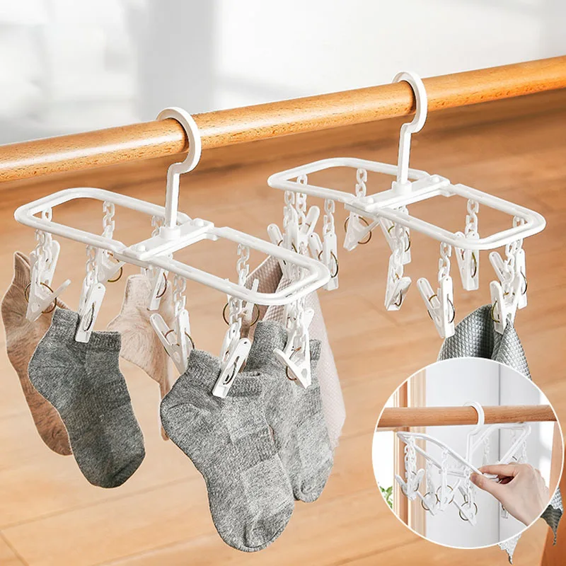 360degree Rotating Drying Rack Windproof Socks Rack Multiclip Plastic