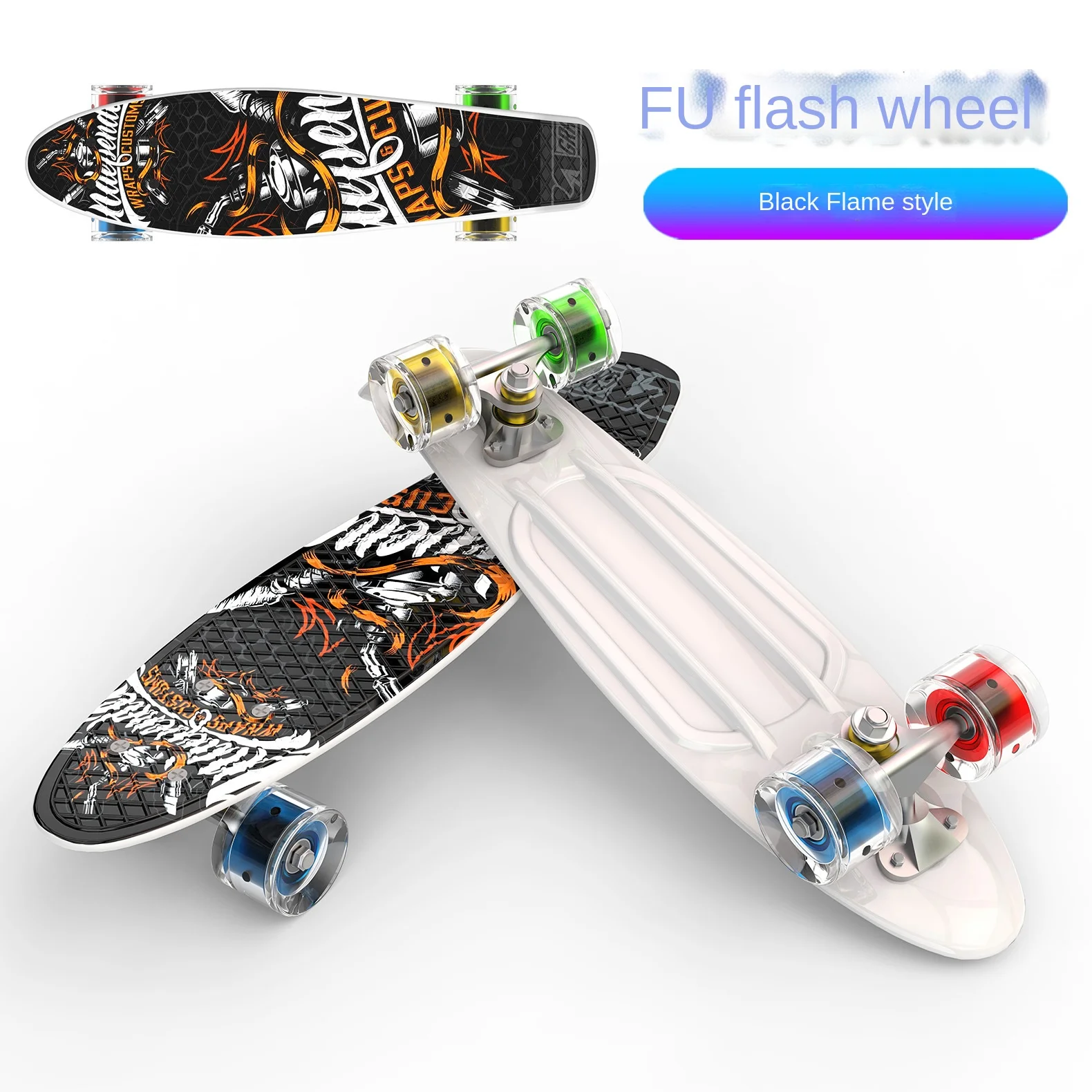 Children's Single Tilt Four-wheel Skateboard Transportation Printing Fish-shaped Board 22 Inch Fish-shaped Board Fish