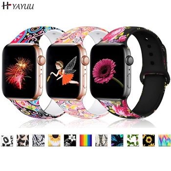 

YAYUU Floral Bands For Apple Watch Band 38mm 40mm 42mm 44mm Fadeless Pattern Printed Replacement Band for iWacth Series 5 4 3 2