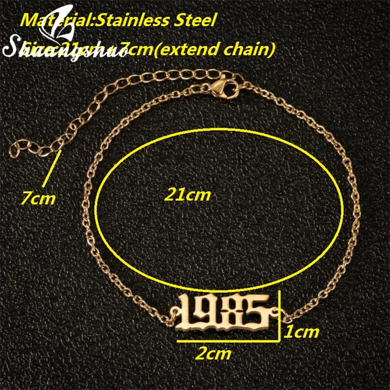 Stainless Steel Anklet Number Year Anklets 1980 1981 1982 1983 1984 1985 1986 Year of Birth Ankle Bracelet Old English Jewelry