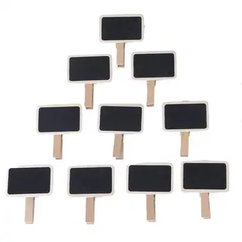 

10pcs Mini Cute Memo Clips Rectangular Wooden Message Blackboards with Photo Note Paper Clips Pegs Office Binding Supplies