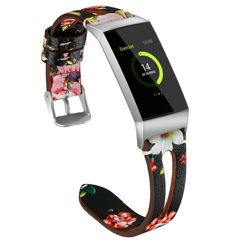 Модный кожаный ремешок для Fitbit Charge 3 band спортивные Смарт-часы замена браслета ремень браслет часы ремешок - Цвет ремешка: Black pink flower