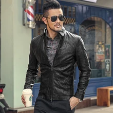 Винтажная плиссированная рубашка из овчины с отворотом мужская Тонкая кожаная куртка из овчины l1814