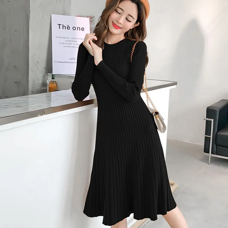 

Women Ribbed Knit Pullover Sweater 2019 Autumn Winter Long Sleeve Empire A-line Sweater Soft Female Long Jumper