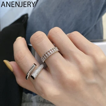 

ANENJERY Glittering Cubic Zircon Geometric Finger Rings for Women Minimalist Elegant Party Silver Color Rings Jewelry S-R896