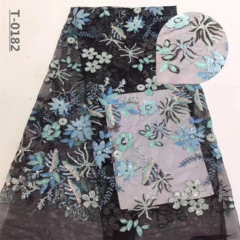 

Nigerian Lace Fabrics 5yard 3D Sequins lace fabric net lace fabric 2019 Sequins, green lace fabric for haute couture dress