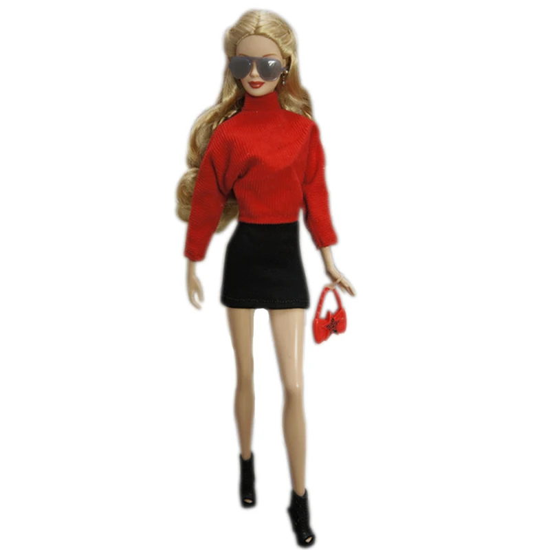 Fashion Outfits For Barbie Doll Clothes Set For Barbie Shirt Pants Shoes Glasses Crown Purse Hat Toys 1/6 Dolls Accessories