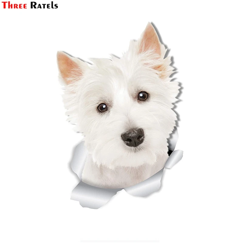 3d-наклейки Three Ratels с изображением милой собаки Westie West Highland White Terrier наклейки на