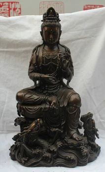 

xiuli 003602 15" China Chinese Buddhism Bronze Seat Kwan-Yin Guan Yin Goddess Dragon Statue