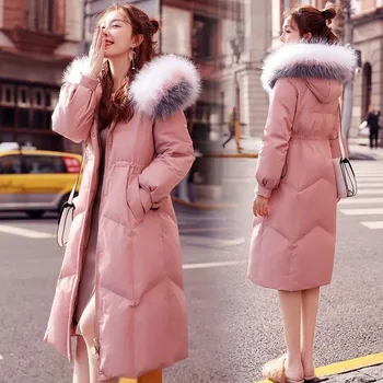 

Long Women Down Jacket Winter Warm Ultra Light Real Collar Short Jacket White Duck Down Parka Elegant Coat Outwear