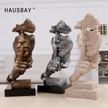 

Creative Home Artwork Statue Silence Is A Gold Thinker Sculpture Resin Crafts Retro Ornaments Office Desktop Decoration 05153