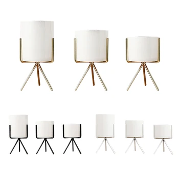 

Set Of 3Pcs Ceramic Flower Planters With Iron Shelf Succulent Plant Pot Home Decorative Flower Vase Without Hole