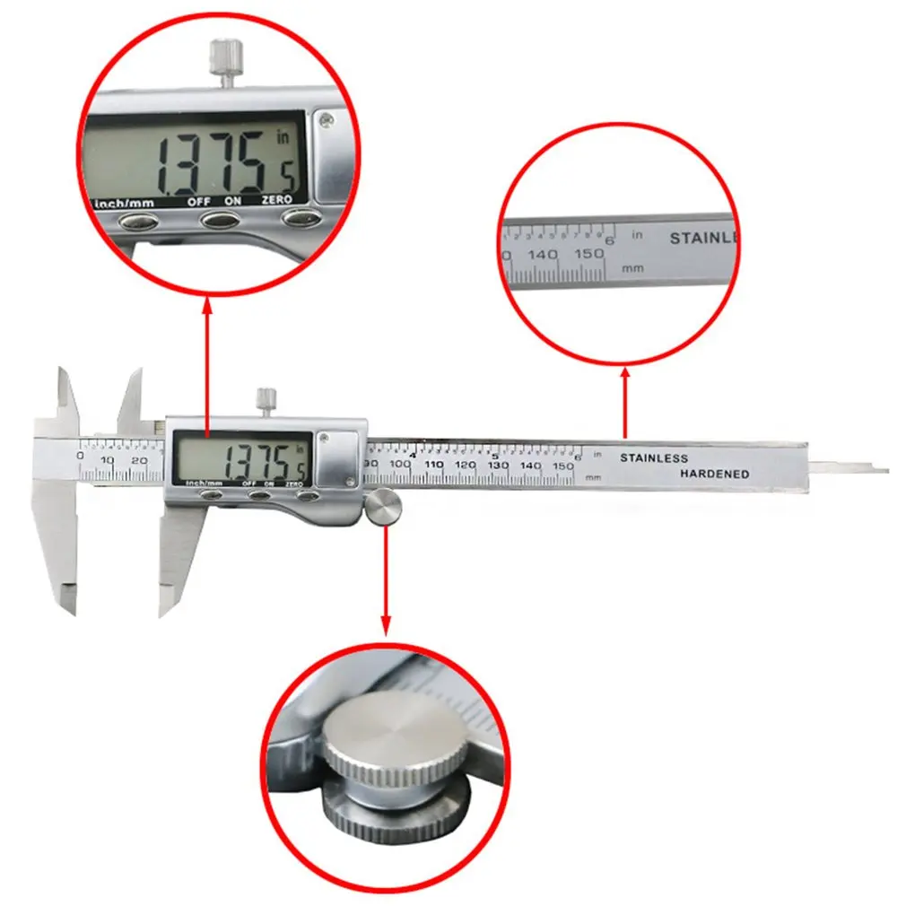 150MM/6inch Electronic Precision Digital Vernier Caliper Tool Ruler Stainless Steel Micrometer Measuring Tools Gauge