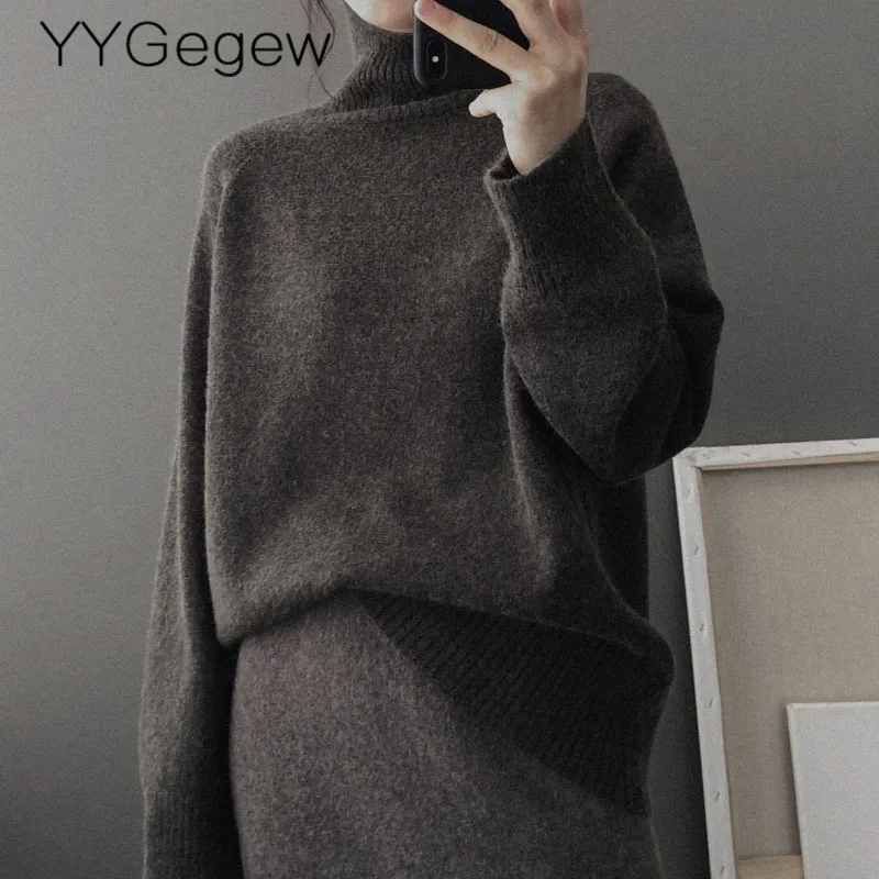 yellow sweater YYGegew cashmere autumn winter thick Sweater Pullover women long sleeve oversize high-Neck  basic chic knit sweater top brown sweater Sweaters