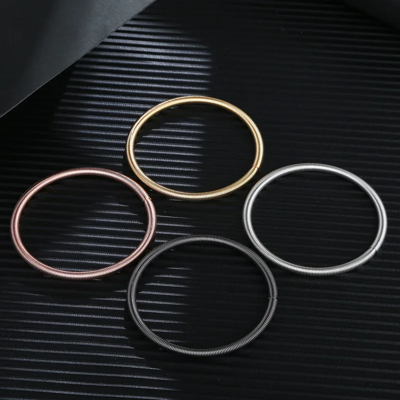 HuPo.HuTu. Stylish And Simple Personality Diameter 4.2mm Spring Coil Bracelet Men Screw Head Open Carbon Steel Bracelet Women 3