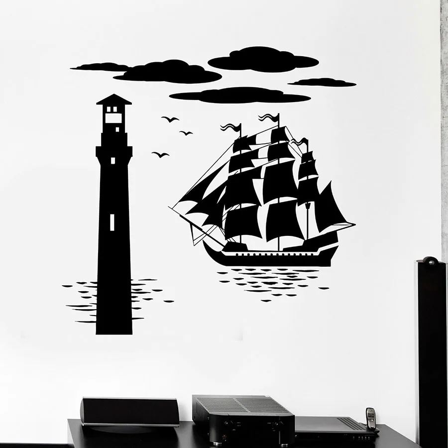 Переводная Наклейка на стену, морской Маяк, мореходный, морской, винил, наклейки на стену, тема приключений, художественная роспись для мальчиков, детей, спальни, питомников S1207