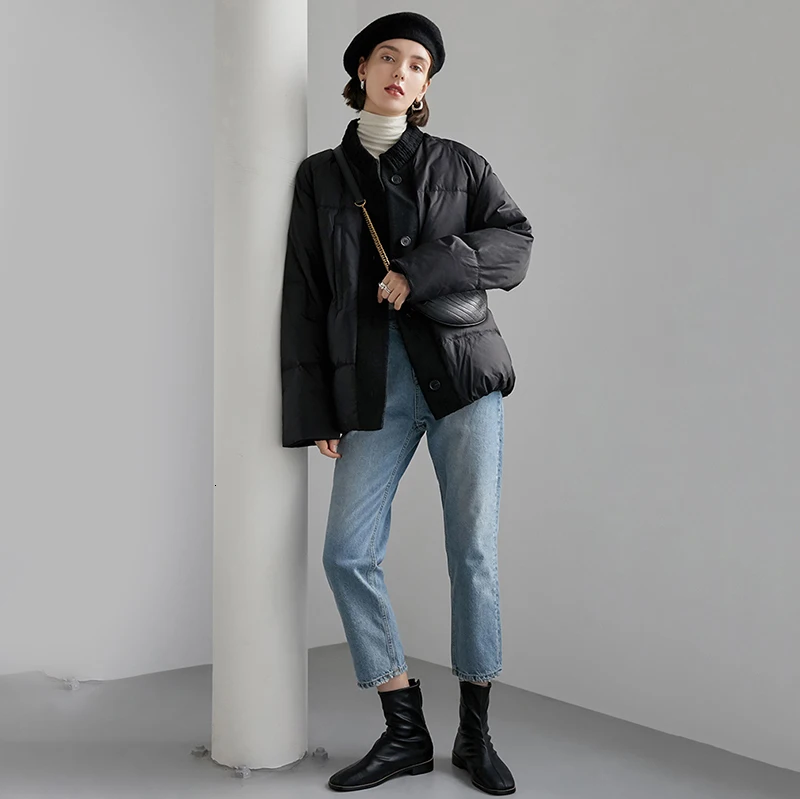[EAM] Loose Fit White Brief Big Size Down Jacket New Long Sleeve Warm Women Parkas Fashion Tide Autumn Winter 1M597