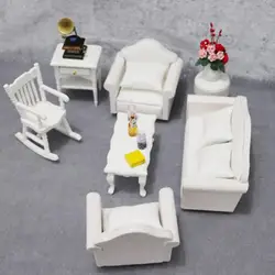 Fauteuil et oreiller pour maison de poupée 1:12, 1 canapé + 2 fauteuils + 4 oreillers, accessoires de salon pour enfants 