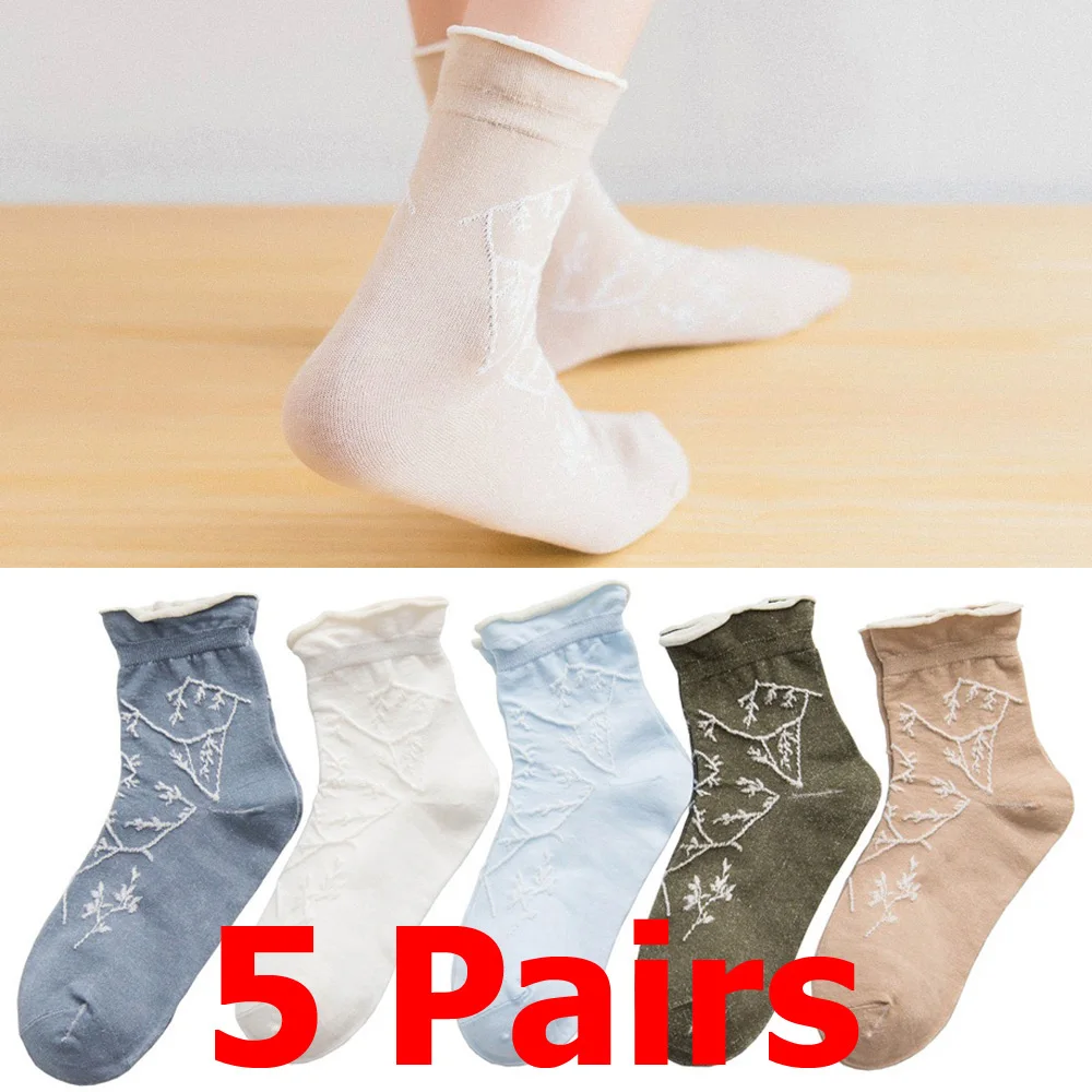 5 пар, женские милые носки с вышивкой, женские носки средней длины, мягкие удобные