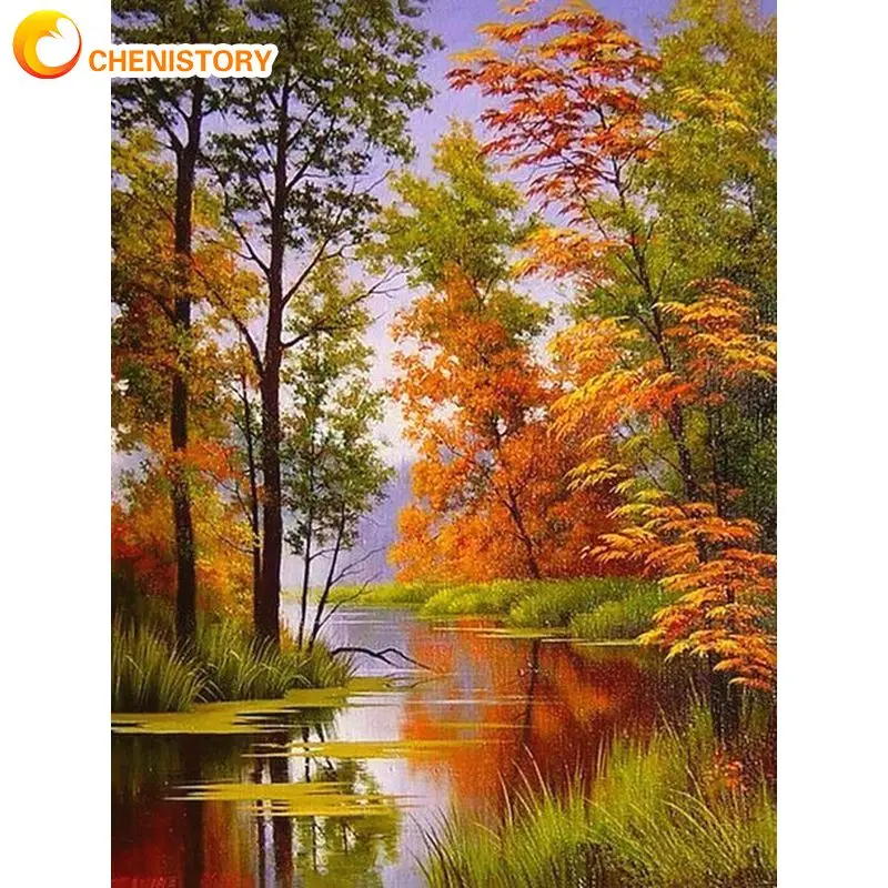 ZMHZMY Pittura Digitale Pittura Fai da Te Paesaggio dell'albero parco  giardino della foresta autunno Paint by Numbers Pittura a Olio Stampa  Artistica