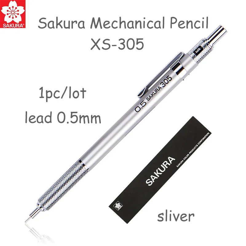 1pc sliver skr xs305 1 шт. Sakura XS-30 механический чертежный карандаш с ластиком сверху многоразового использования 0,3 мм 0,5 мм свинцовые выдвижные эскизные карандаши - Цвет: 1pc sliver skr xs305