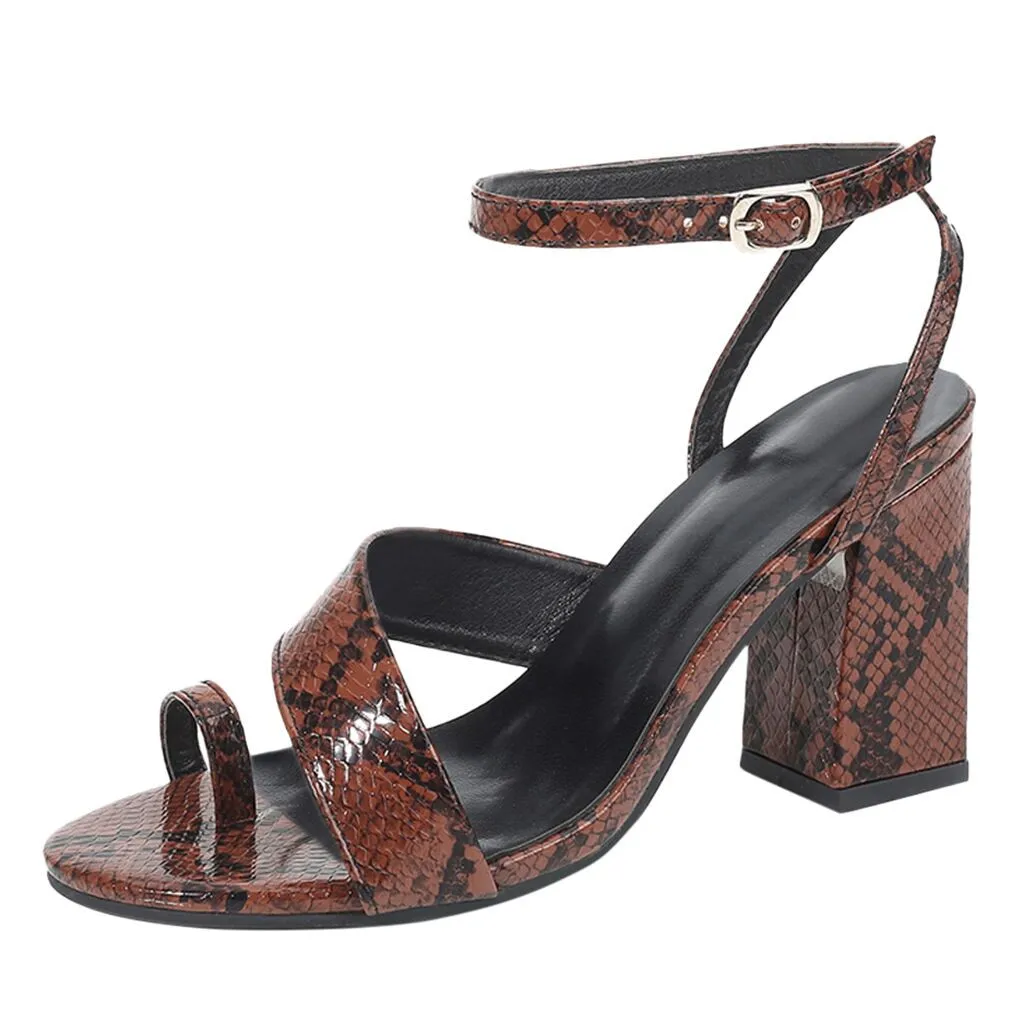 

SAGACE Summer Sandals Women Fashion Snake Pattern Clip- Toe Sandals Belt Buckle Ladies Sandals High Heel Shoes Zapatos Mujer new