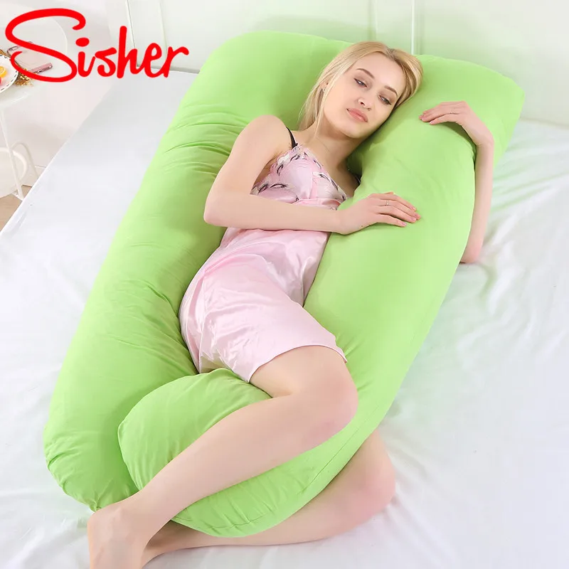 Подушка для беременных, u-образная Подушка для сна, для беременных женщин, для всего тела, для беременных, хлопковые подушки, боковые спальные подушки, защитная подушка - Цвет: Зеленый